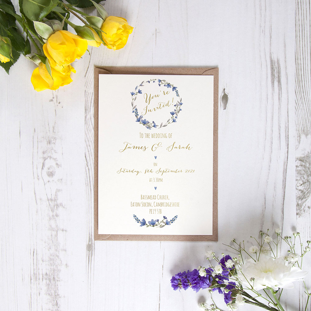 'Blue Floral Watercolour' Standard Foil Invite