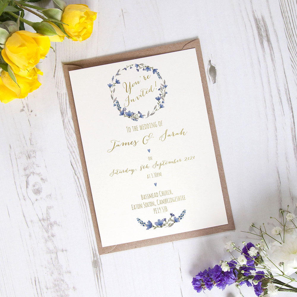 'Blue Floral Watercolour' Standard Foil Invite