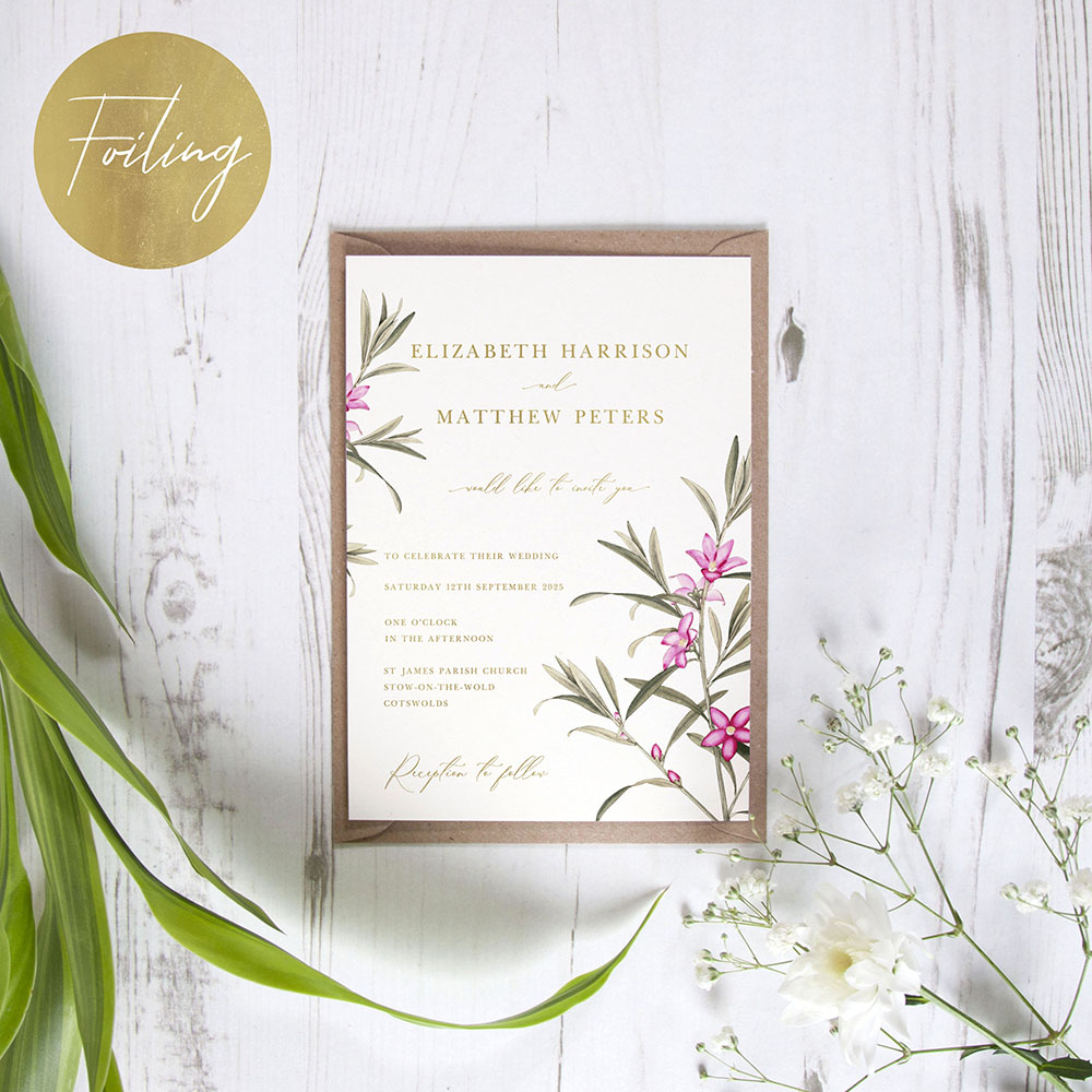 'Pink Botanical' Standard Foil Invite