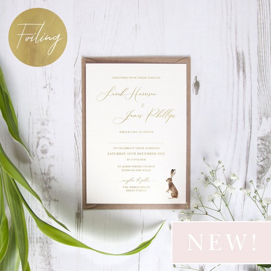 'Christmas Hare' Standard Foil Wedding Invitation