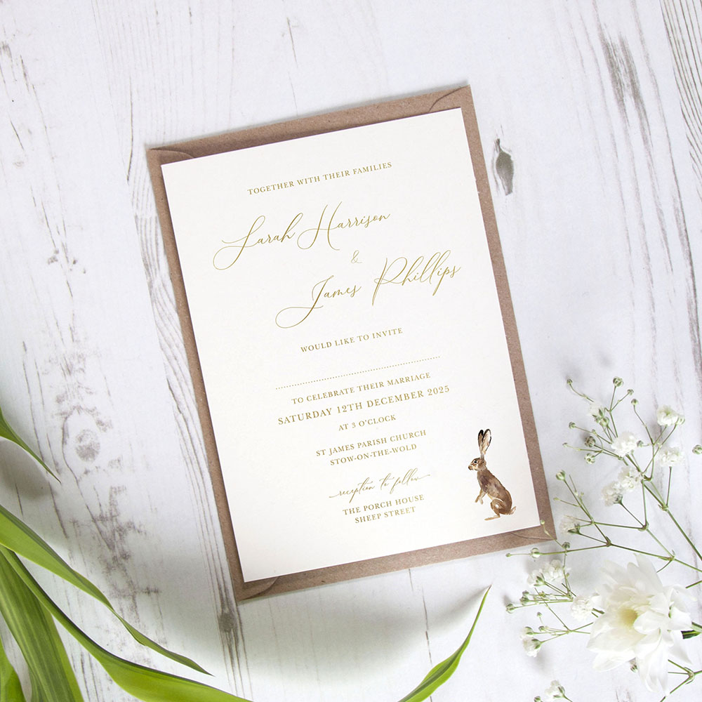 'Christmas Hare' Standard Foil Wedding Invitation