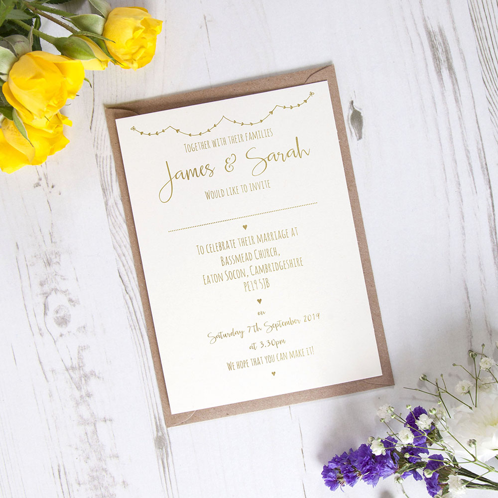 'Heart Bunting' Standard Foil Invite