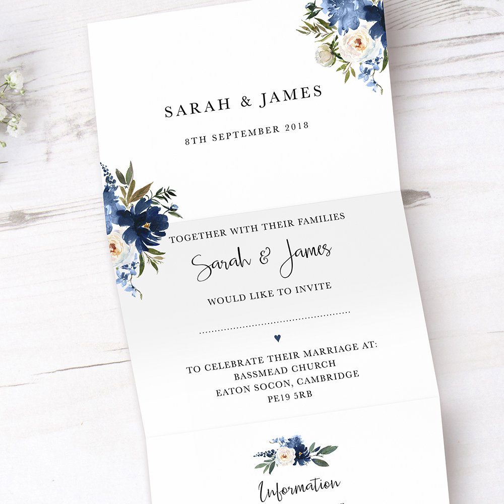 'Blue Velvet' Folded Wedding Invitation
