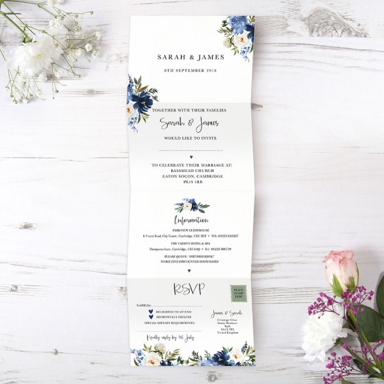 'Blue Velvet' Folded Wedding Invitation Sample