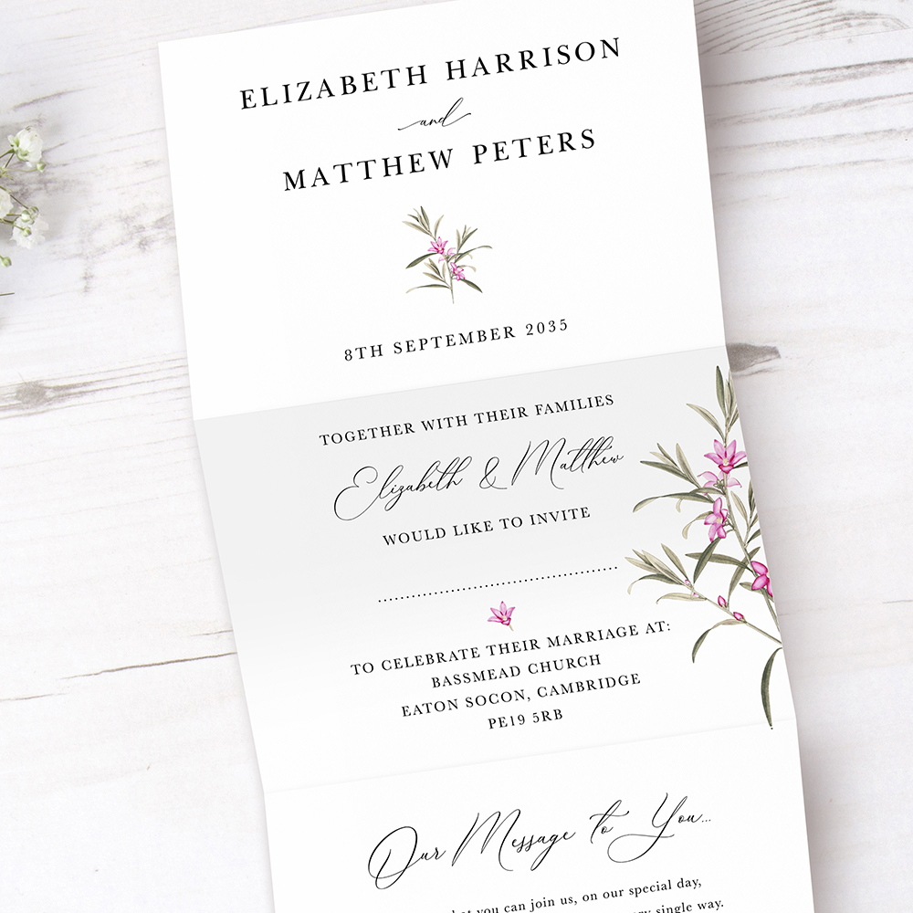 'Pink Botanical' Folded Invitation Sample