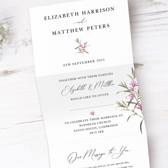 'Pink Botanical' Folded Invitation Sample