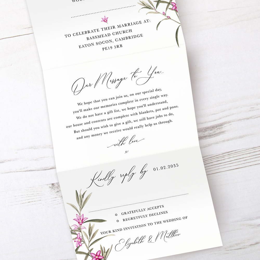 'Pink Botanical' Folded Invitation Sample