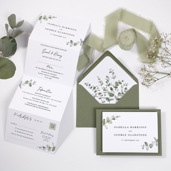 'Campagna Eucalyptus' Folded Wedding Invitation Sample