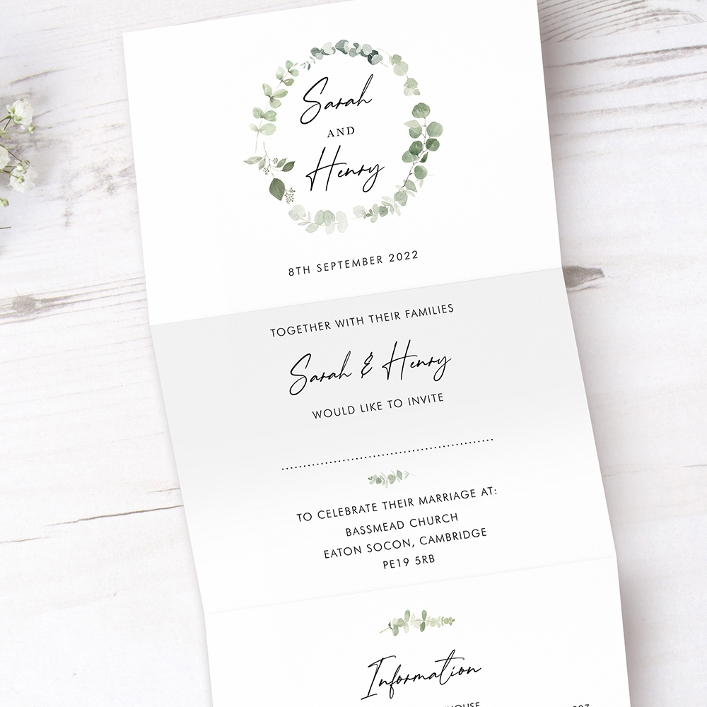 'Classic Eucalyptus' Folded Invitation Sample