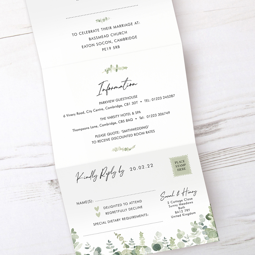 'Classic Eucalyptus' Folded Invitation Sample