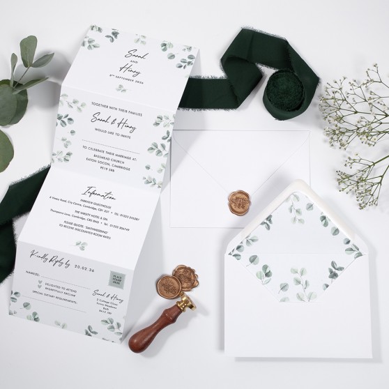 'Eucalyptus' Folded Wedding Invitation Sample