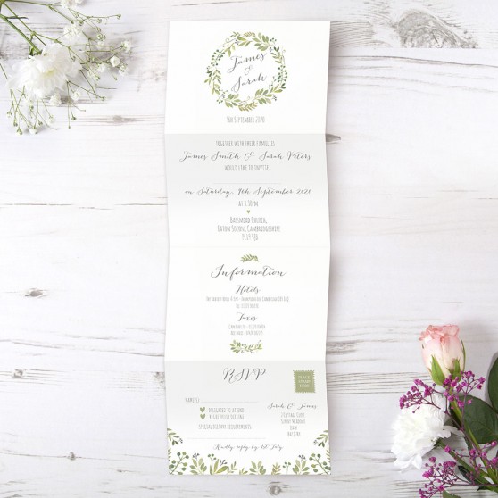 'Green Floral Watercolour' Folded Invite Sample