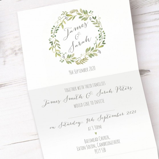 'Green Floral Watercolour' Folded Invite Sample