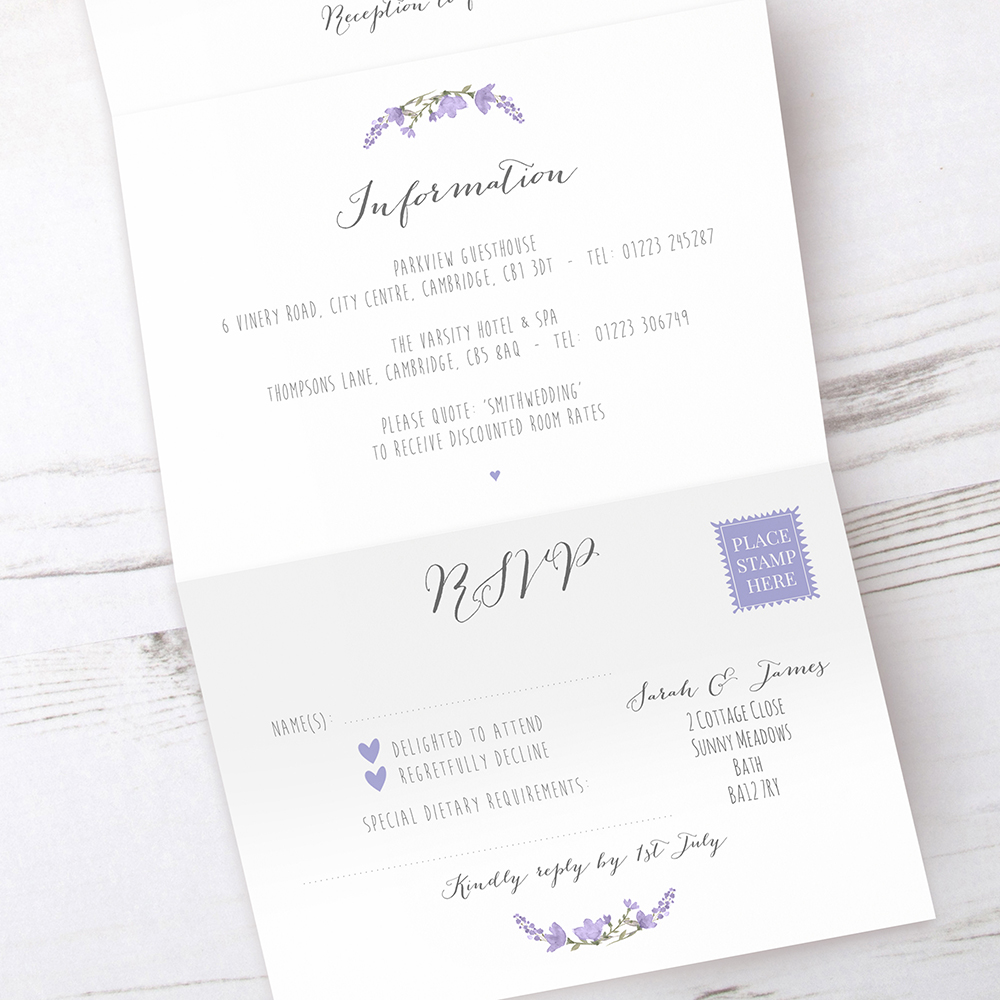 'Lavender Floral' Folded Invitation