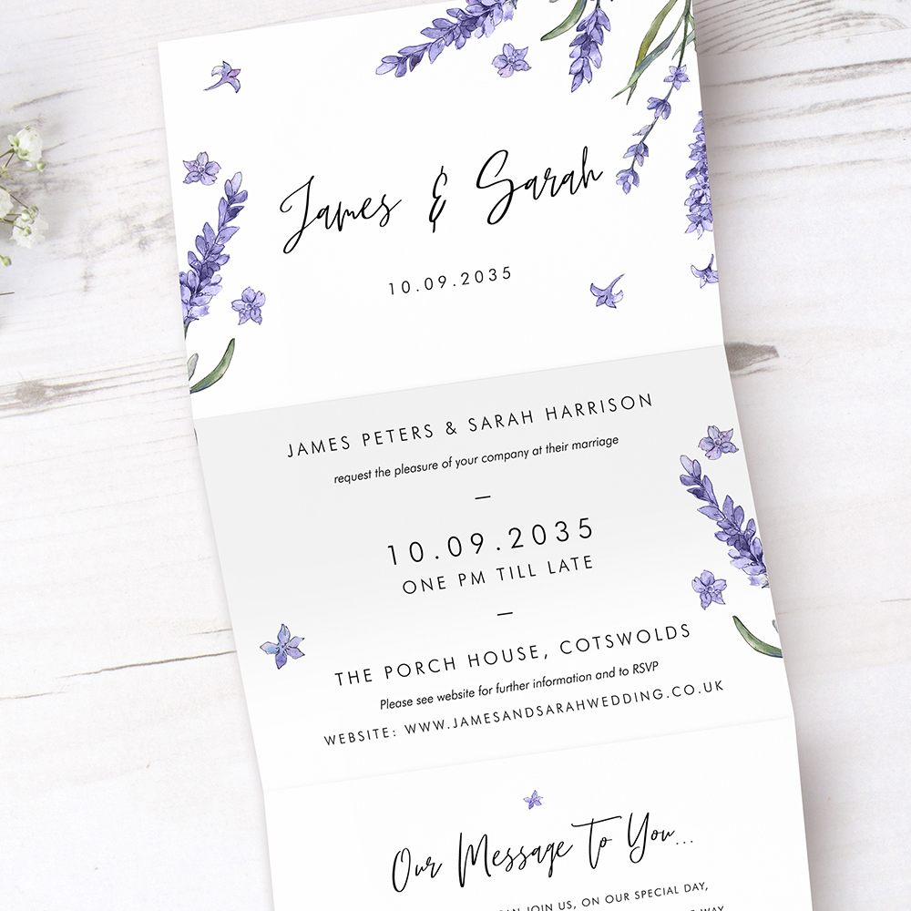 'Lavender L12' Folded Wedding Invitation Sample