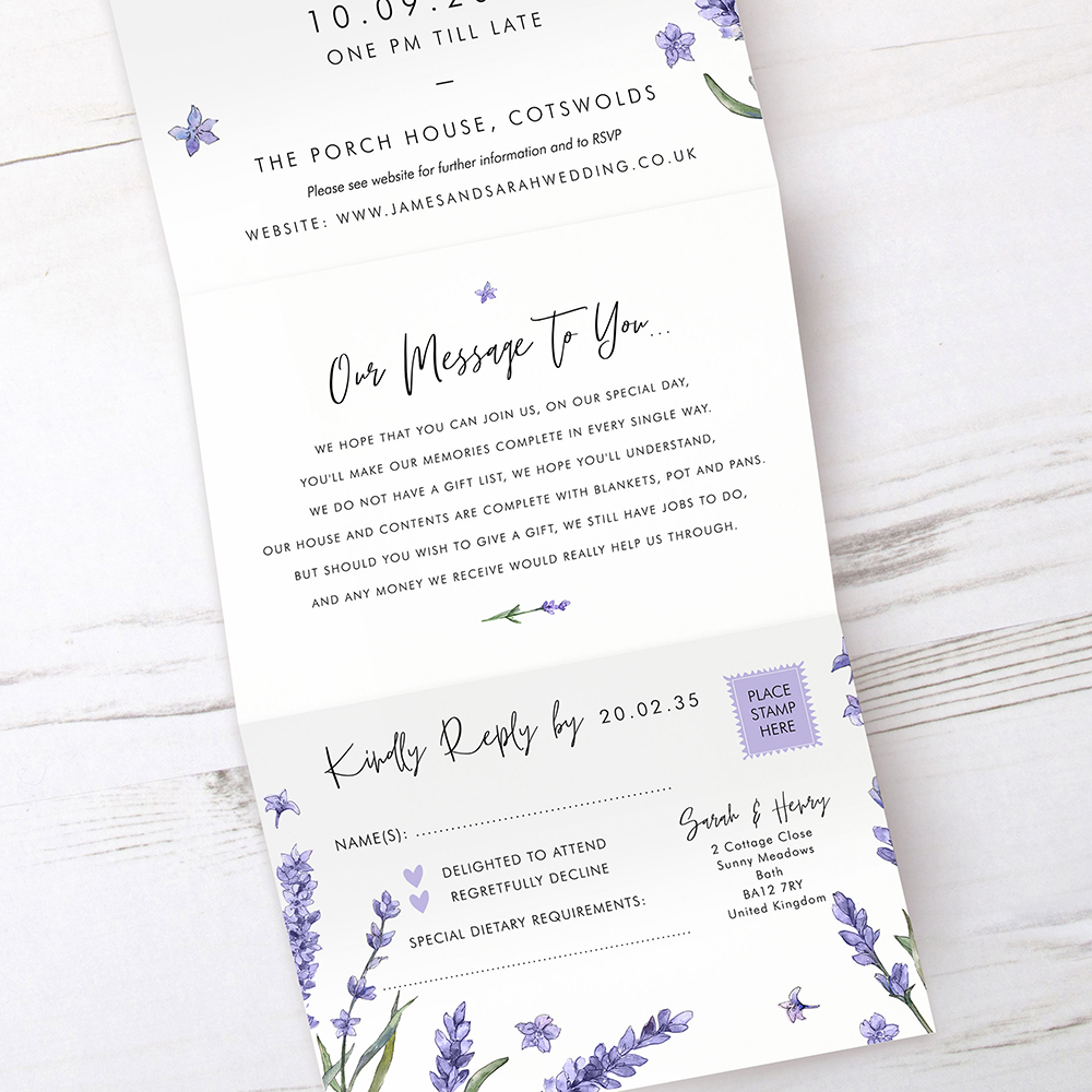 'Lavender L12' Folded Wedding Invitation Sample