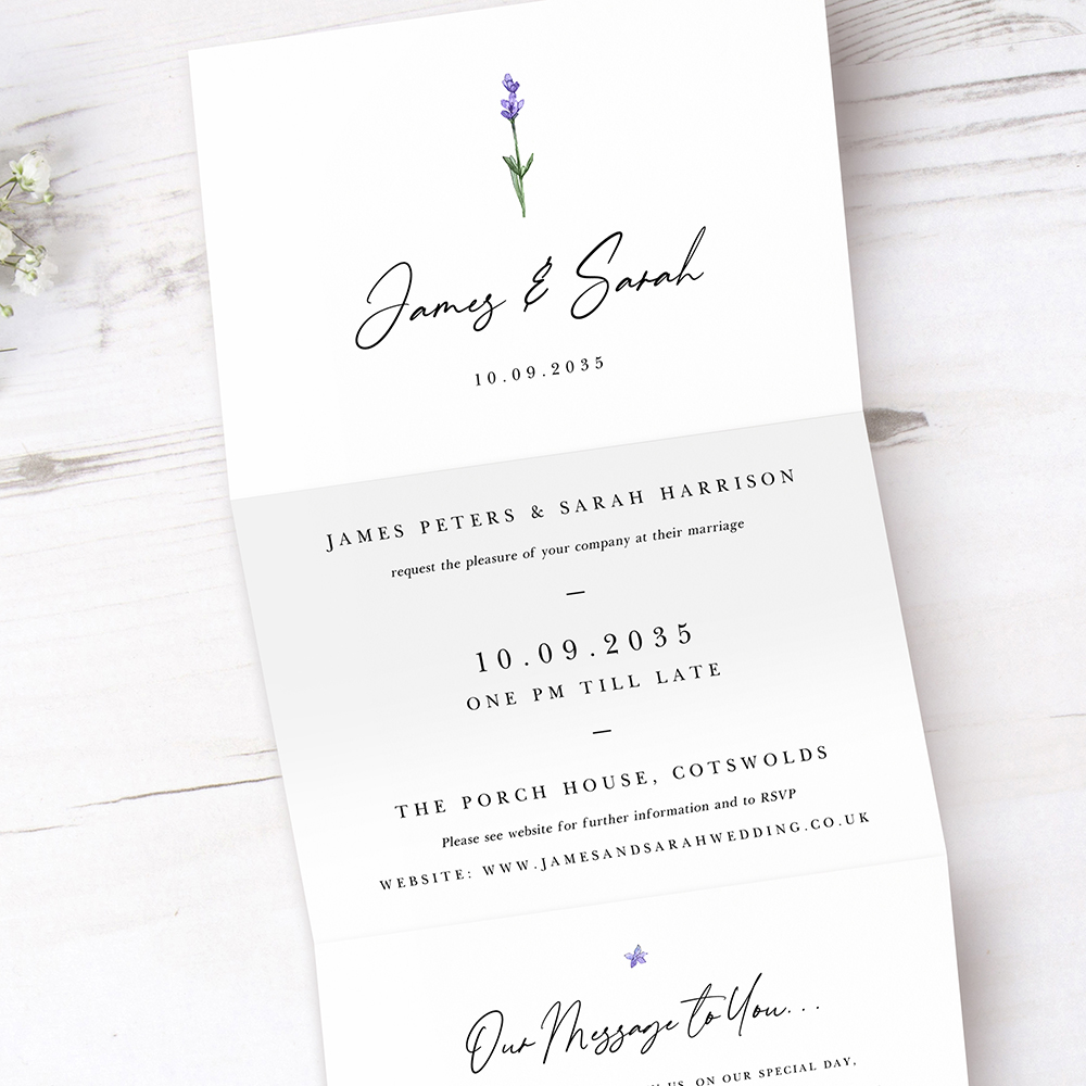 'Lavender' Folded Invitation Sample