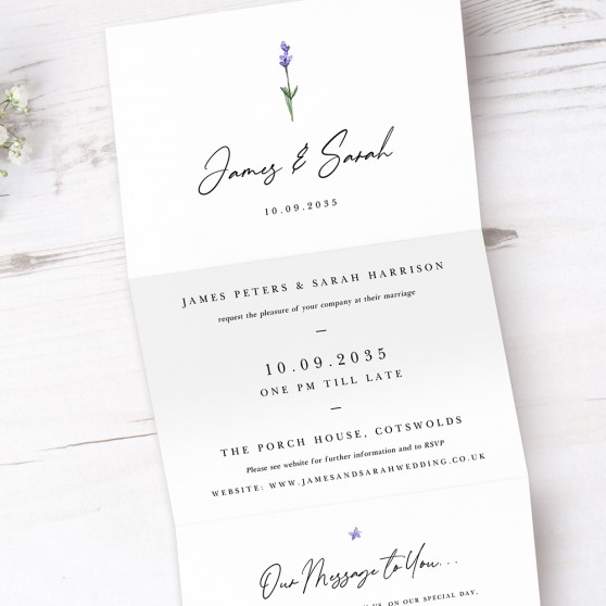 'Lavender' Folded Invitation Sample
