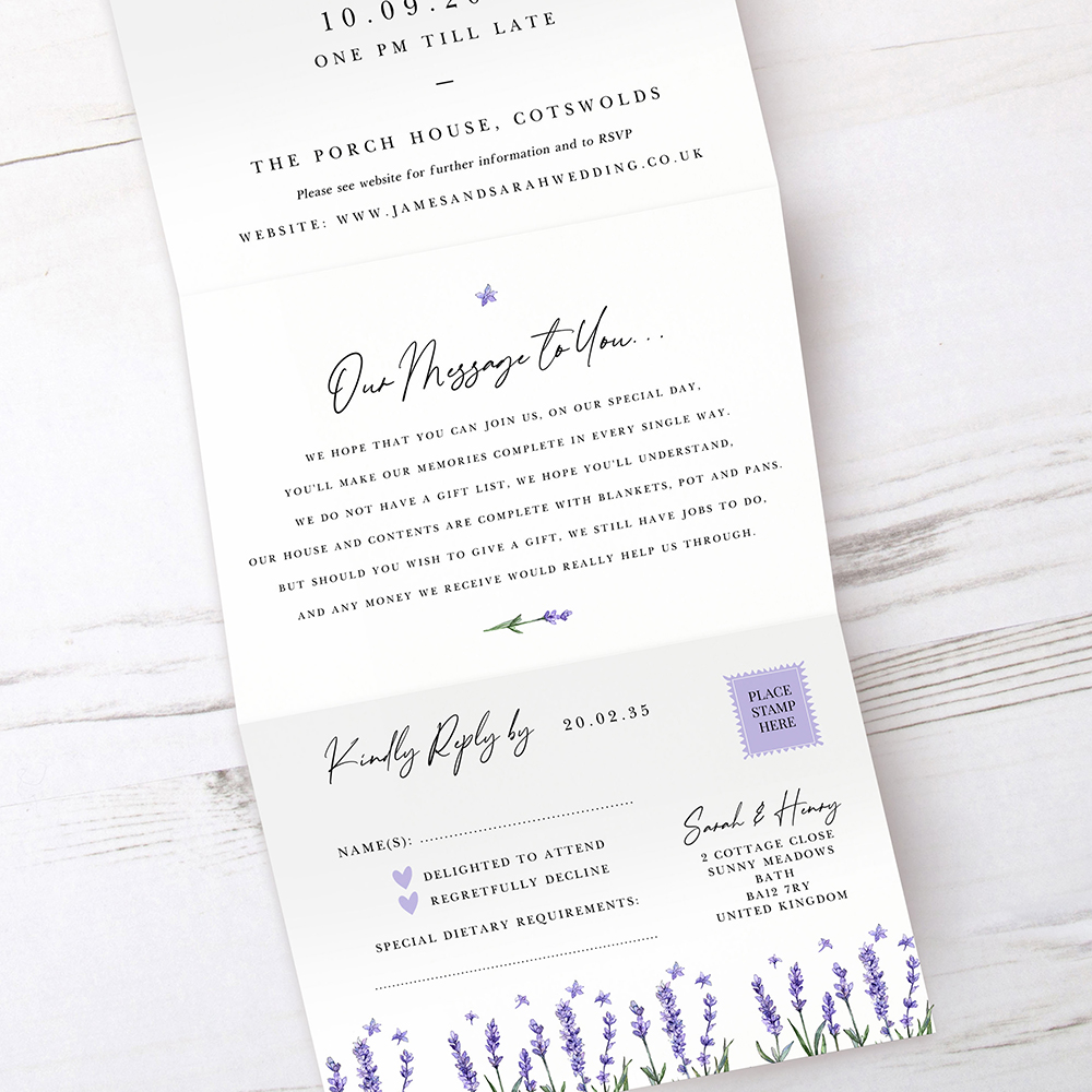 'Lavender' Folded Invitation Sample