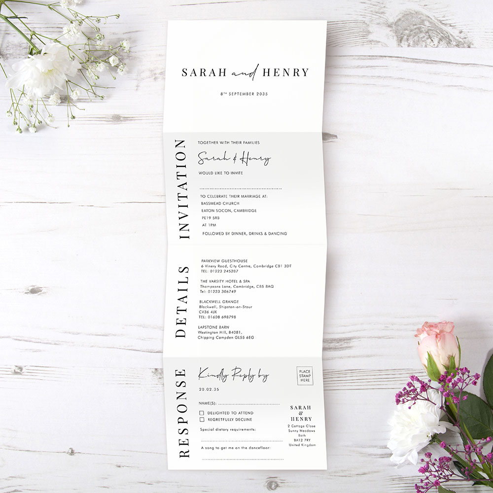 'Modern Classic MC04' Folded Wedding Invitation Sample