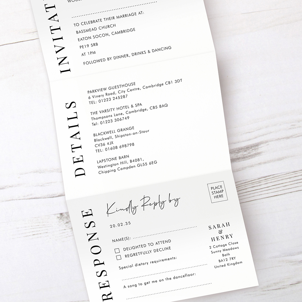 'Modern Classic MC04' Folded Wedding Invitation Sample