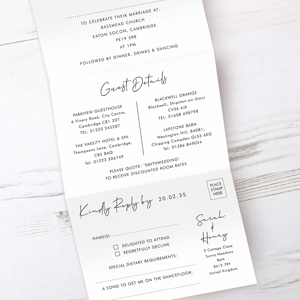 'Modern Minimalist MM02' Folded Wedding Invitation Sample