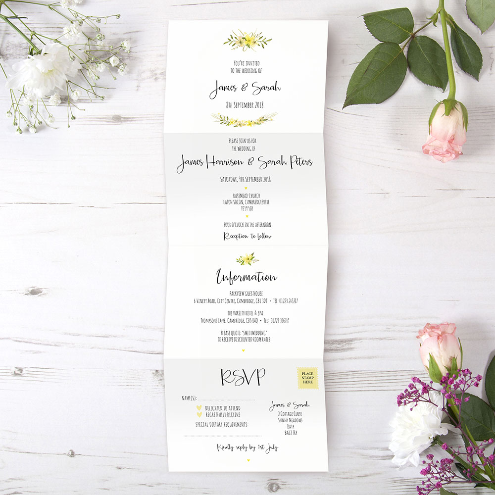 'Yellow Multi Floral Watercolour' Folded Invite
