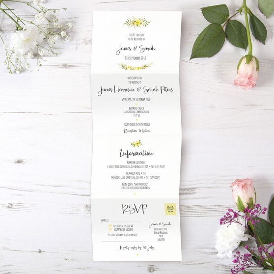 'Yellow Multi Floral Watercolour' Folded Invite Sample