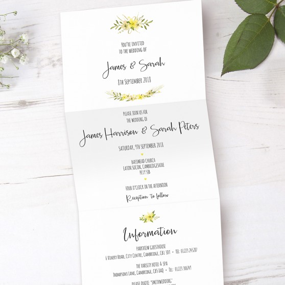 'Yellow Multi Floral Watercolour' Folded Invite Sample