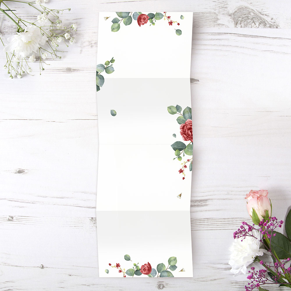 'Red Eucalyptus' Folded Wedding Invitation Sample