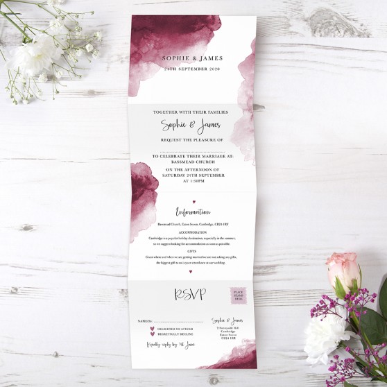 'Red Watercolour Splash' Folded Invite Sample