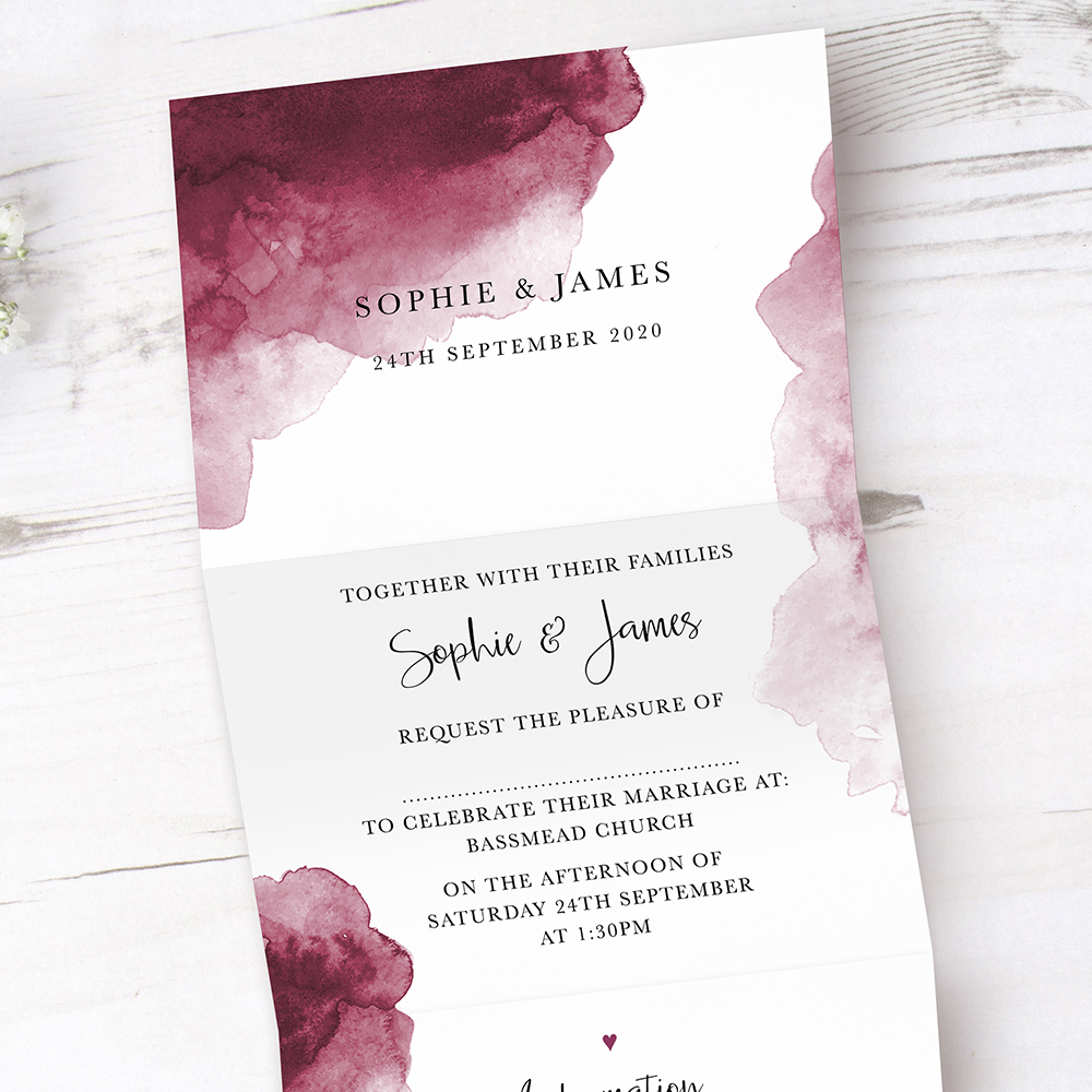 'Red Watercolour Splash' Folded Invite Sample