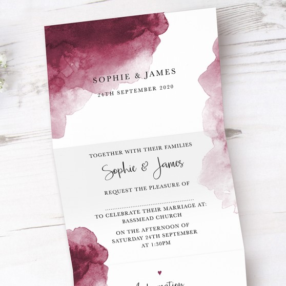 'Red Watercolour Splash' Folded Invite Sample