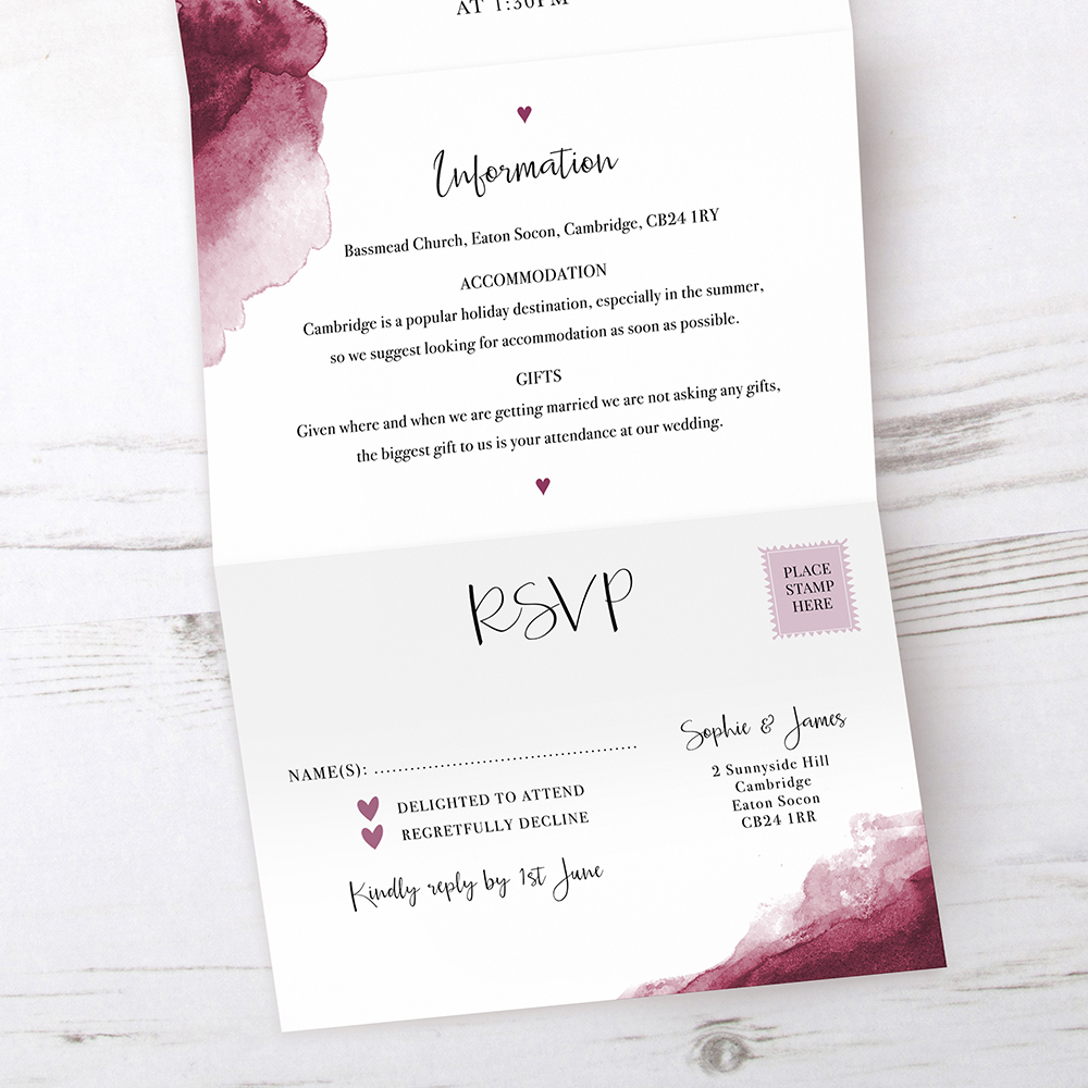 'Red Watercolour Splash' Folded Invite Sample