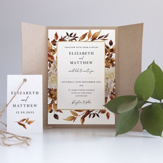 'Autumn Garden AG10' Gatefold Wedding Invitation Sample
