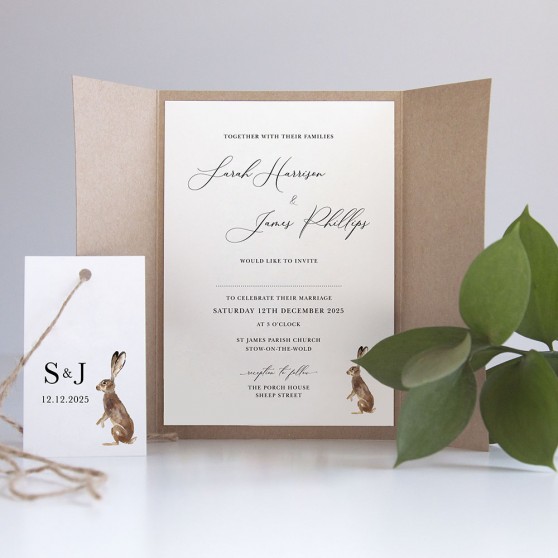 'Christmas Hare' Gatefold Invite Sample