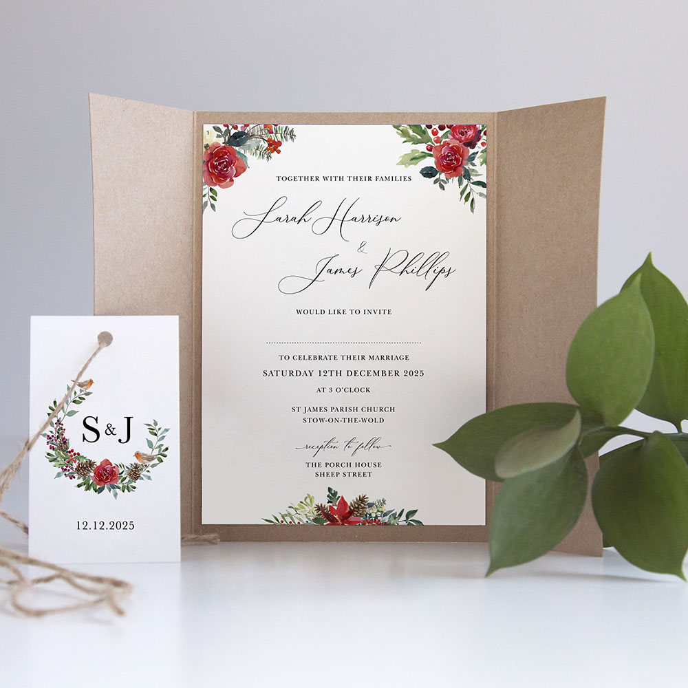 'Christmas Holly' Gatefold Invite