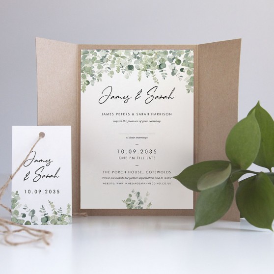 'Classic Eucalyptus' Gatefold Invite Sample