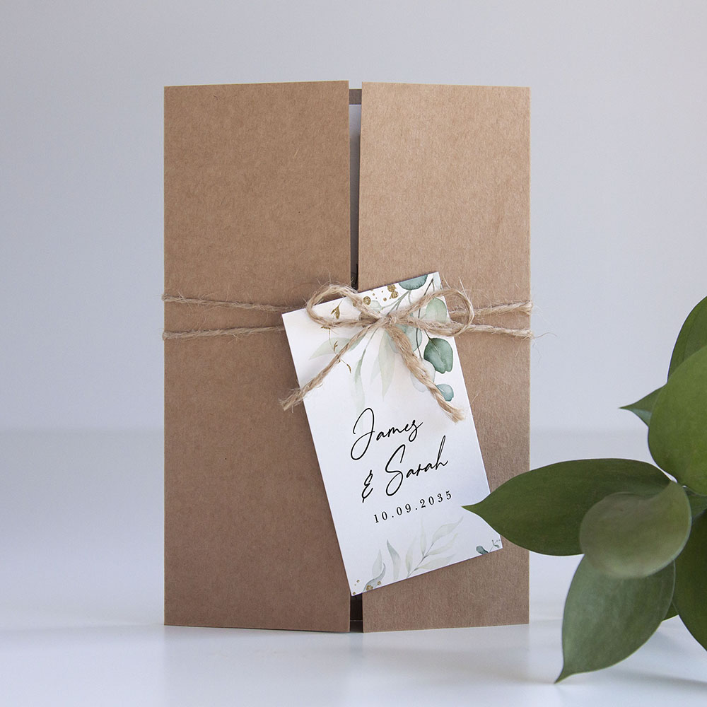 'Green & Gold Eucalyptus' Gatefold Wedding Invitation