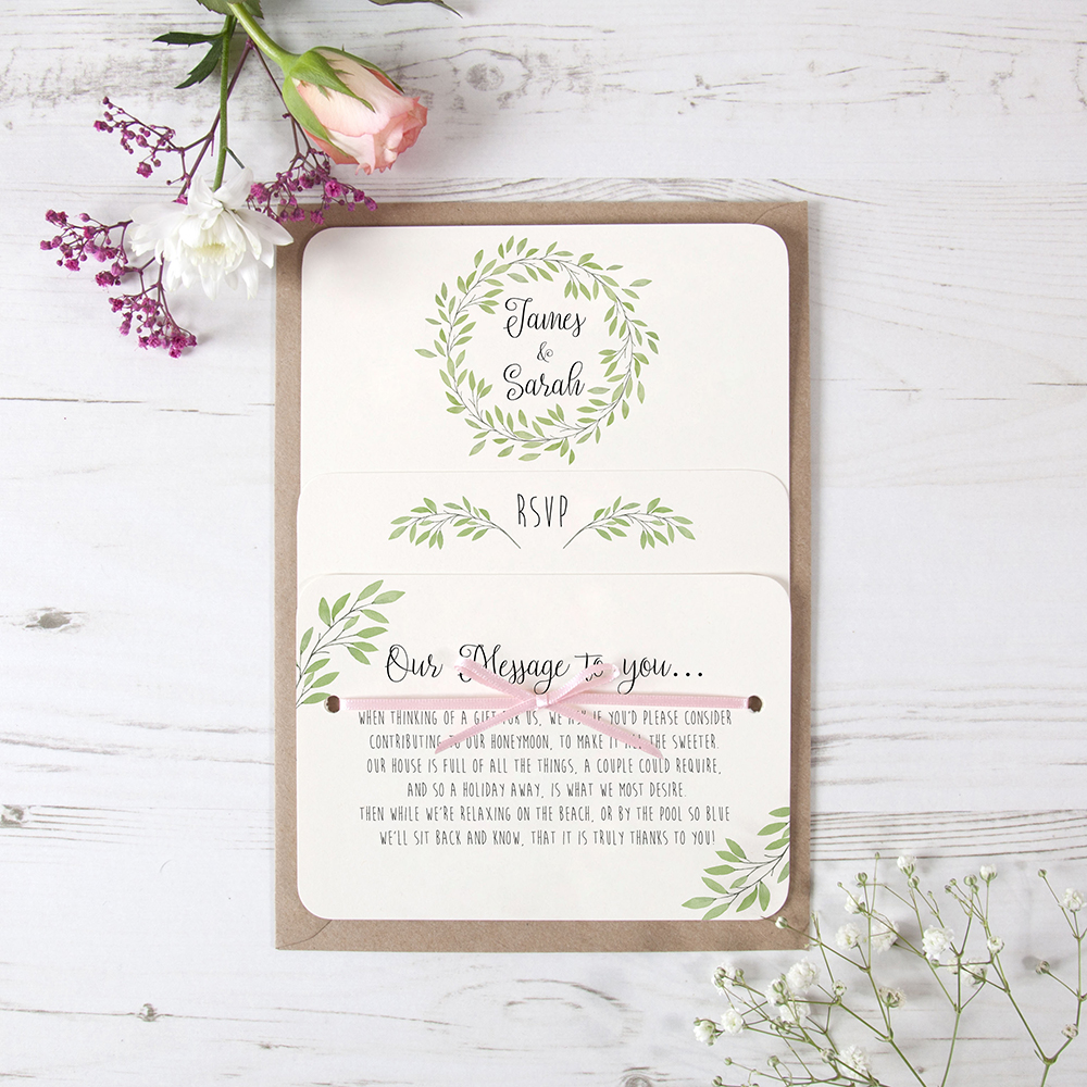 'Autumn Green' Hole-punched Wedding Invitation Sample