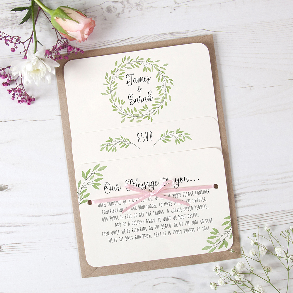 'Autumn Green' Hole-punched Wedding Invitation Sample