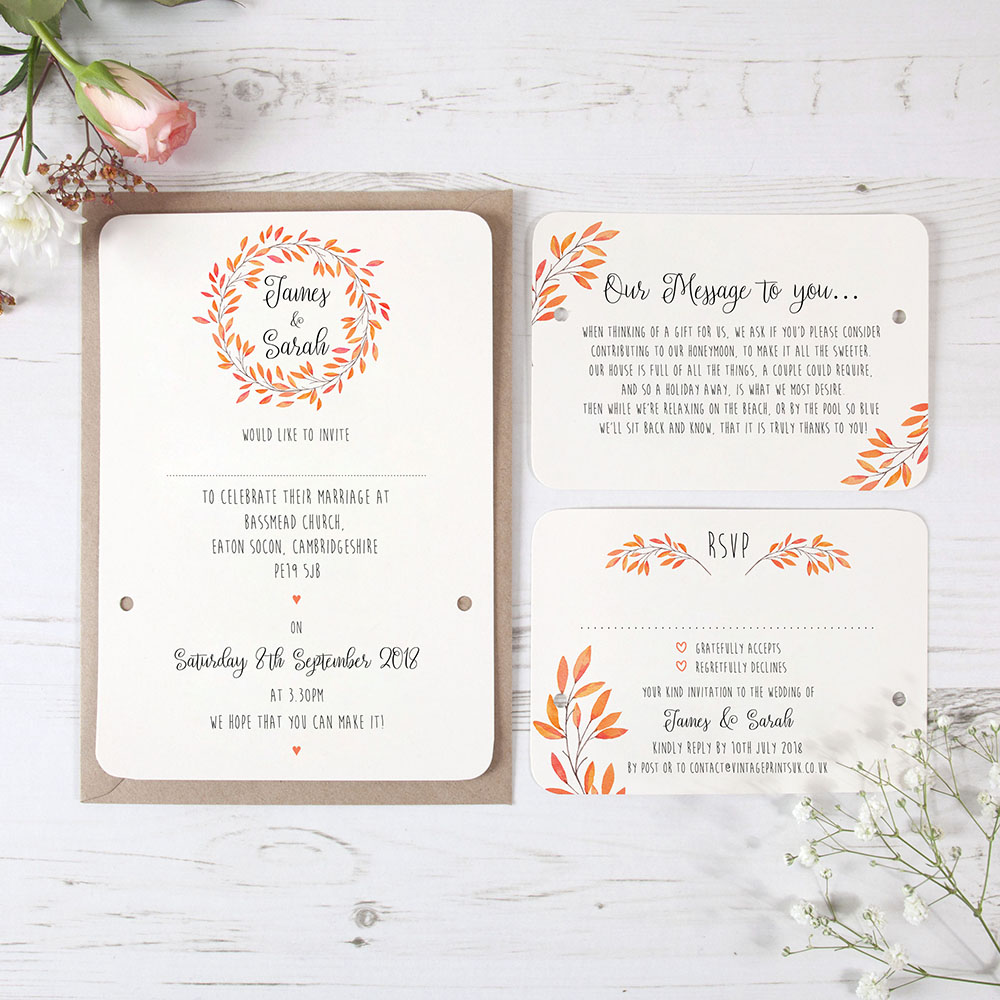'Autumn Orange' Hole-punched Wedding Invitation Sample