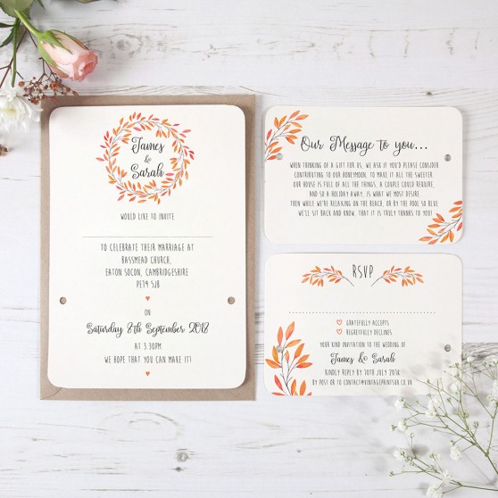 'Autumn Orange' Hole-punched Wedding Invitation Sample