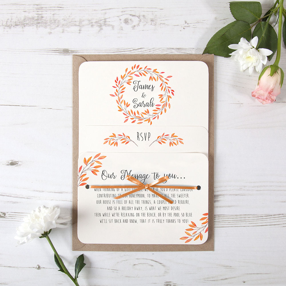 'Autumn Orange' Hole-punched Wedding Invitation Sample