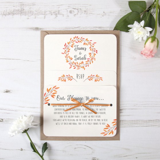 'Autumn Orange' Hole-punched Wedding Invitation Sample