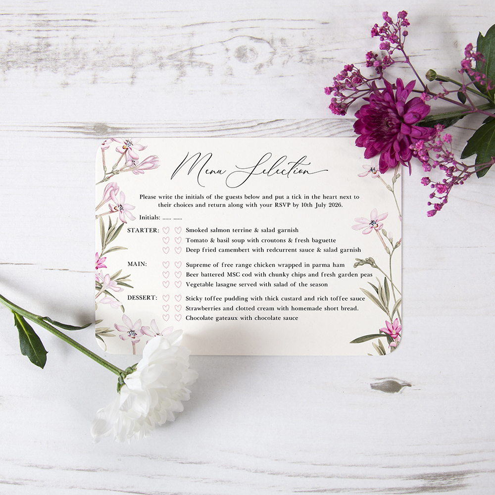 'Pink Botanical' Hole-punched Wedding Invitation Sample