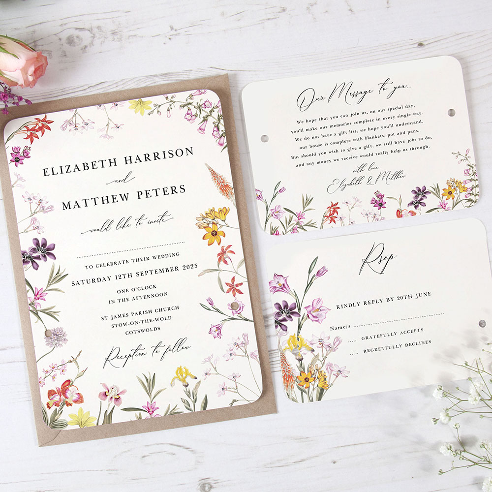 'Wild Botanical' Hole-punched Wedding Invitation Sample
