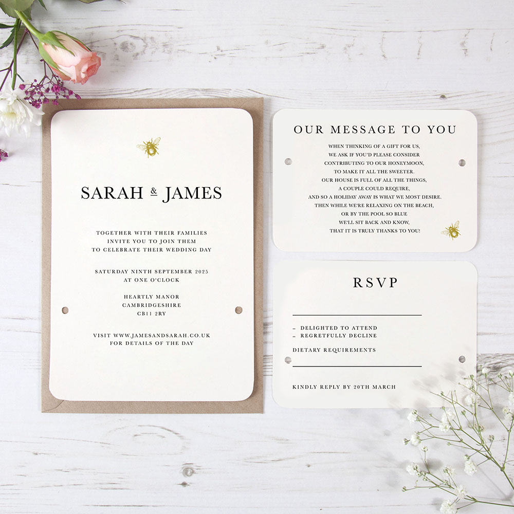 'Bumble Bee' Hole-punched Wedding Invitation