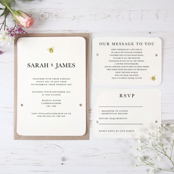 'Bumble Bee' Hole-punched Wedding Invitation Sample