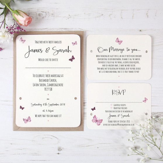 'Butterfly' Hole-punched Wedding Invitation Sample